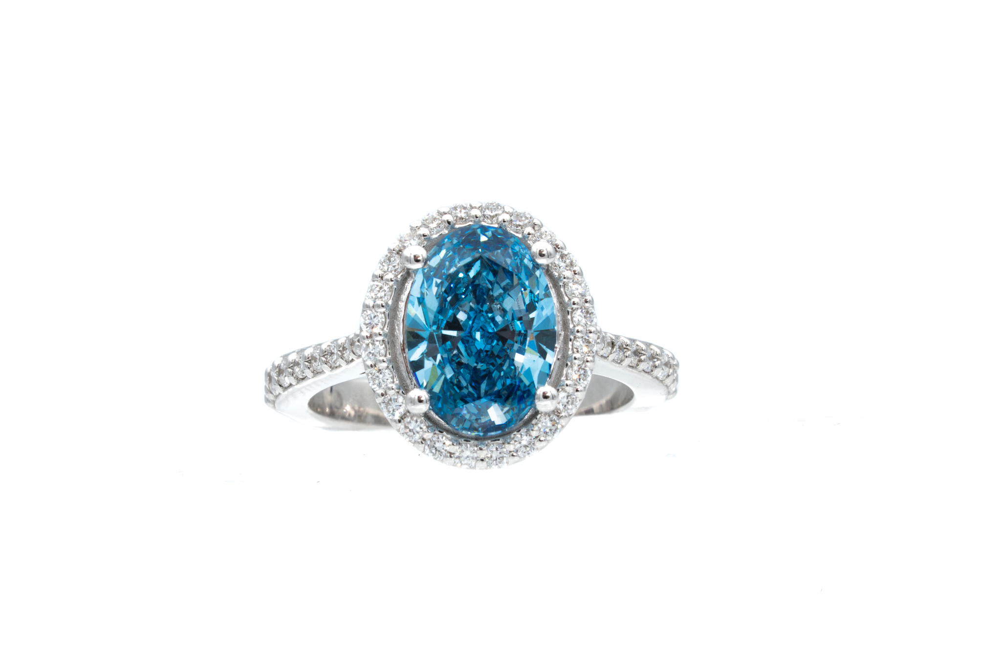 The Azure – 2.89CT Oval Blue Lab Diamond Ring